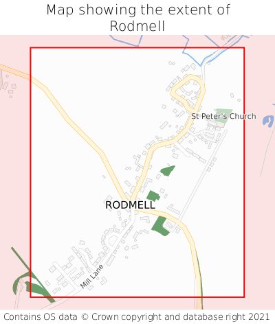 Map showing extent of Rodmell as bounding box
