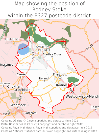 Map showing location of Rodney Stoke within BS27