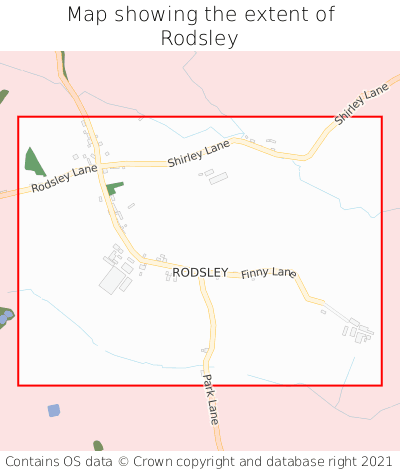 Map showing extent of Rodsley as bounding box