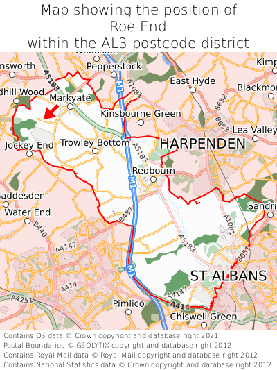 Map showing location of Roe End within AL3