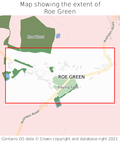Map showing extent of Roe Green as bounding box