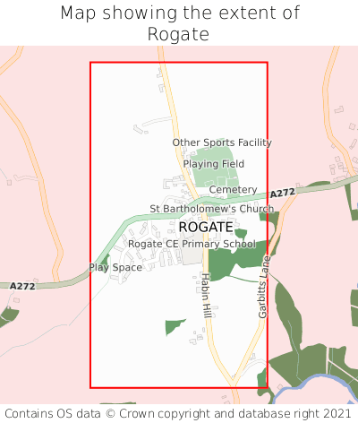 Map showing extent of Rogate as bounding box