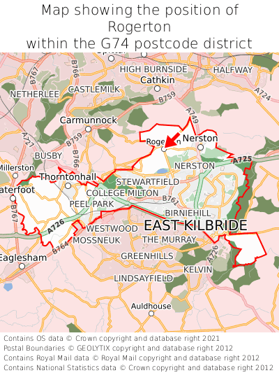 Map showing location of Rogerton within G74