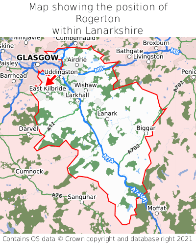 Map showing location of Rogerton within Lanarkshire