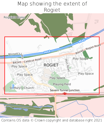 Map showing extent of Rogiet as bounding box