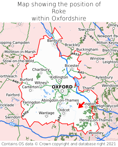 Map showing location of Roke within Oxfordshire