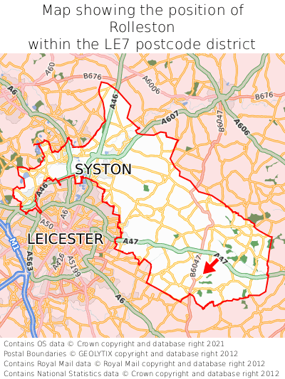 Map showing location of Rolleston within LE7