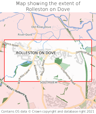 Map showing extent of Rolleston on Dove as bounding box