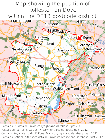 Map showing location of Rolleston on Dove within DE13
