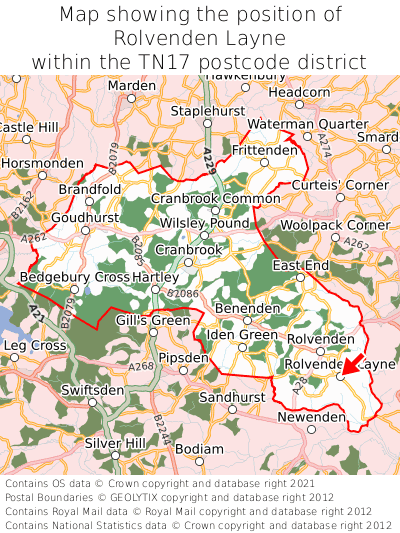 Map showing location of Rolvenden Layne within TN17