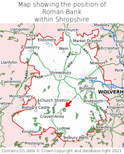Map showing location of Roman Bank within Shropshire