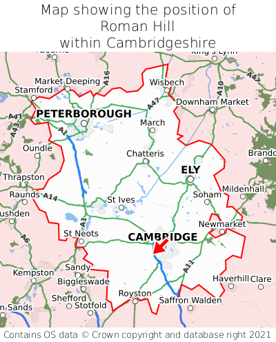Map showing location of Roman Hill within Cambridgeshire
