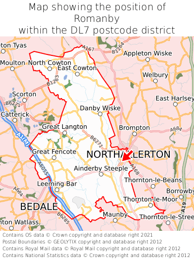 Map showing location of Romanby within DL7