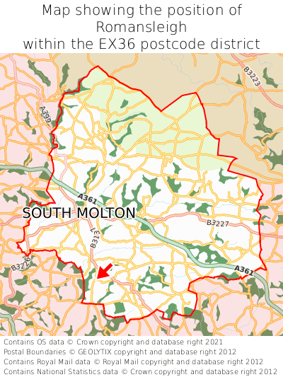 Map showing location of Romansleigh within EX36