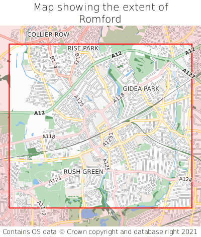 Map showing extent of Romford as bounding box