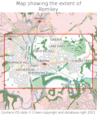 Map showing extent of Romiley as bounding box