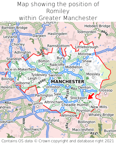 Map showing location of Romiley within Greater Manchester