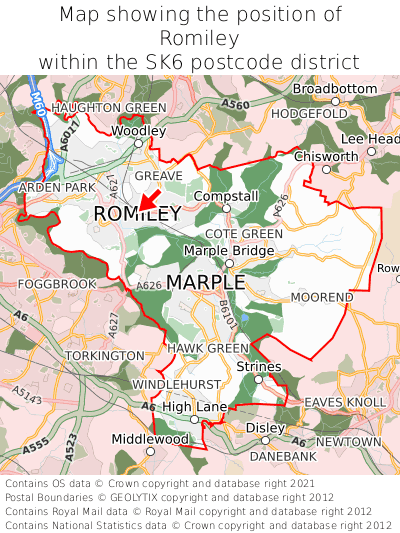 Map showing location of Romiley within SK6