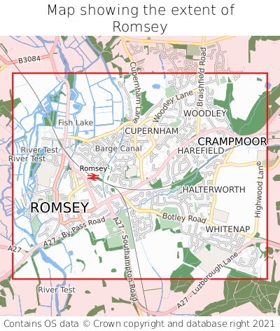Map showing extent of Romsey as bounding box