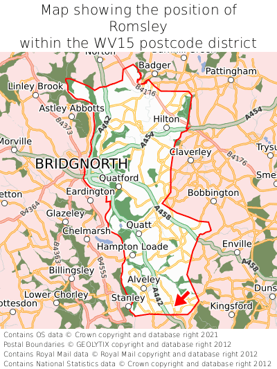 Map showing location of Romsley within WV15