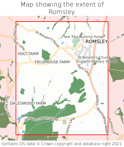 Map showing extent of Romsley as bounding box