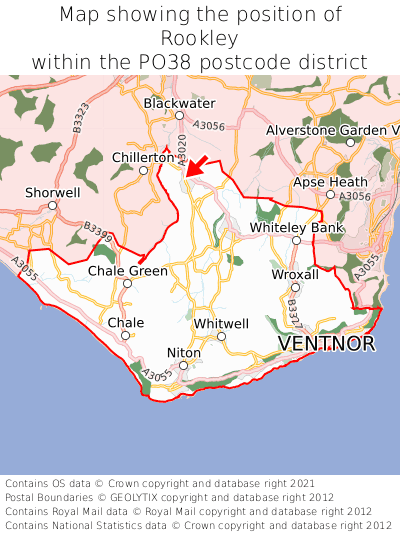 Map showing location of Rookley within PO38