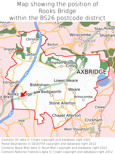 Map showing location of Rooks Bridge within BS26