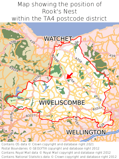 Map showing location of Rook's Nest within TA4