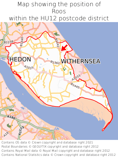 Map showing location of Roos within HU12