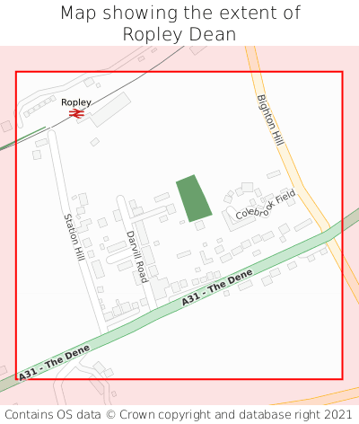 Map showing extent of Ropley Dean as bounding box