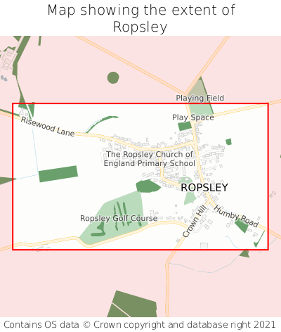 Map showing extent of Ropsley as bounding box