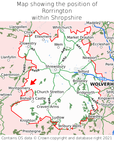 Map showing location of Rorrington within Shropshire