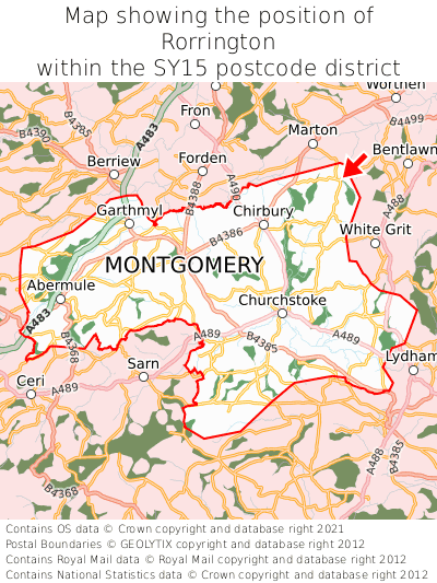 Map showing location of Rorrington within SY15