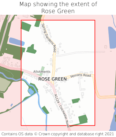 Map showing extent of Rose Green as bounding box