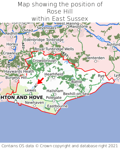 Map showing location of Rose Hill within East Sussex