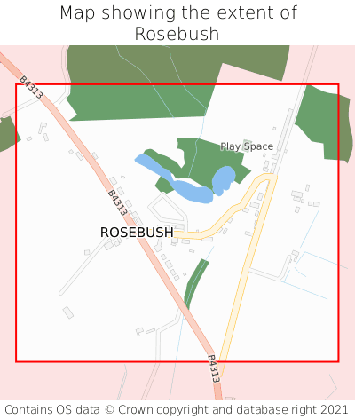 Map showing extent of Rosebush as bounding box