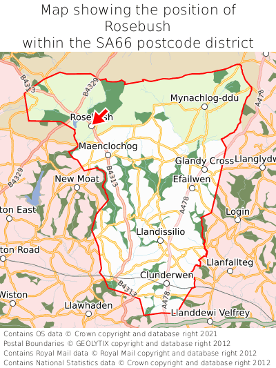 Map showing location of Rosebush within SA66
