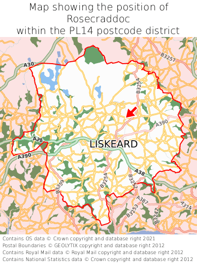Map showing location of Rosecraddoc within PL14