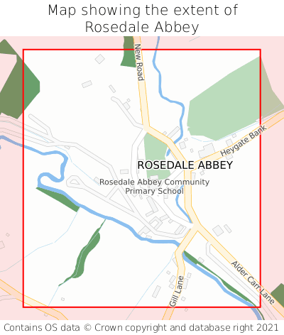 Map showing extent of Rosedale Abbey as bounding box