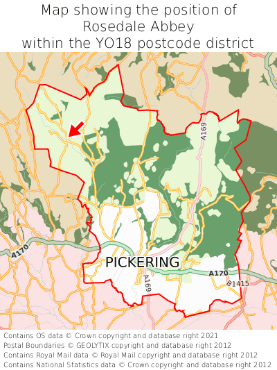 Map showing location of Rosedale Abbey within YO18