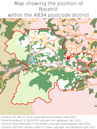 Map showing location of Rosehill within AB34