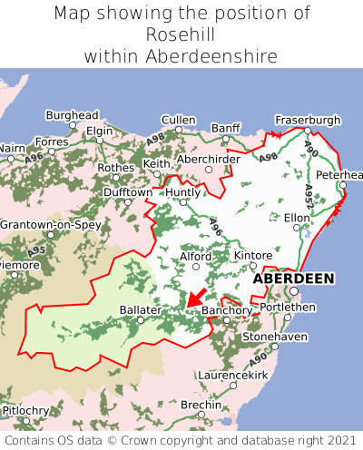 Map showing location of Rosehill within Aberdeenshire