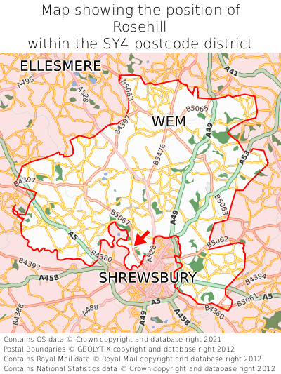 Map showing location of Rosehill within SY4