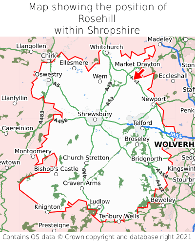 Map showing location of Rosehill within Shropshire