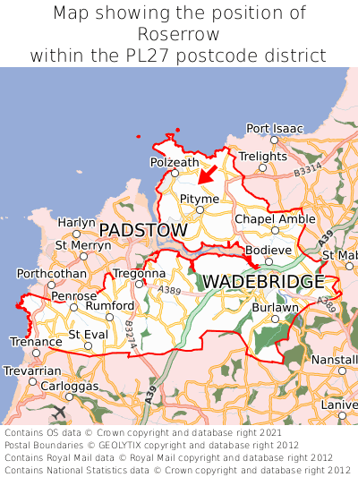 Map showing location of Roserrow within PL27