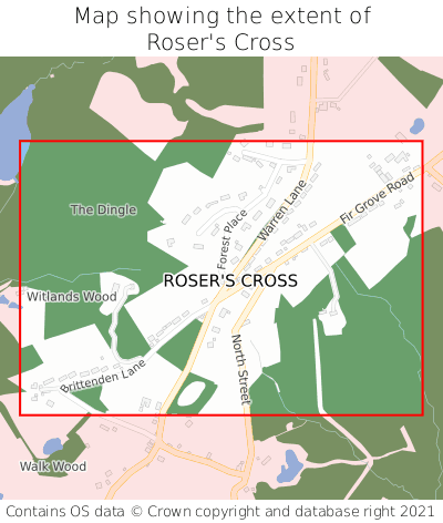 Map showing extent of Roser's Cross as bounding box