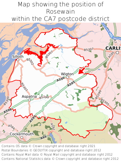 Map showing location of Rosewain within CA7