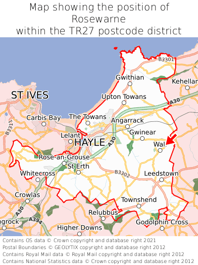 Map showing location of Rosewarne within TR27