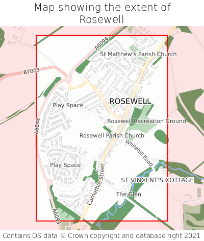 Map showing extent of Rosewell as bounding box