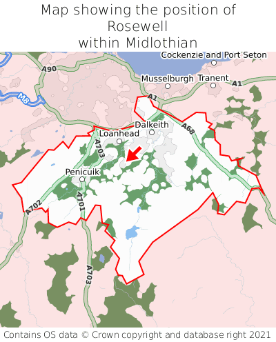 Map showing location of Rosewell within Midlothian